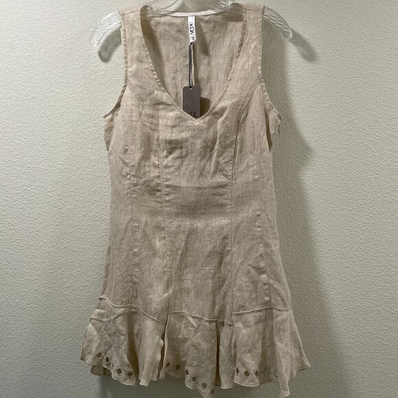 (NWT) DECA PARIS "Fanta" Metallic Linen Sleeveless Ruffle Hem Mini, Cream - M - Picture 1 of 16